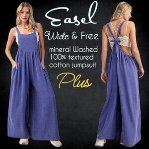 EASEL "Wide & Free" Cotton Mineral Washed Jumpsuit - Wide Statement Leg Pockets